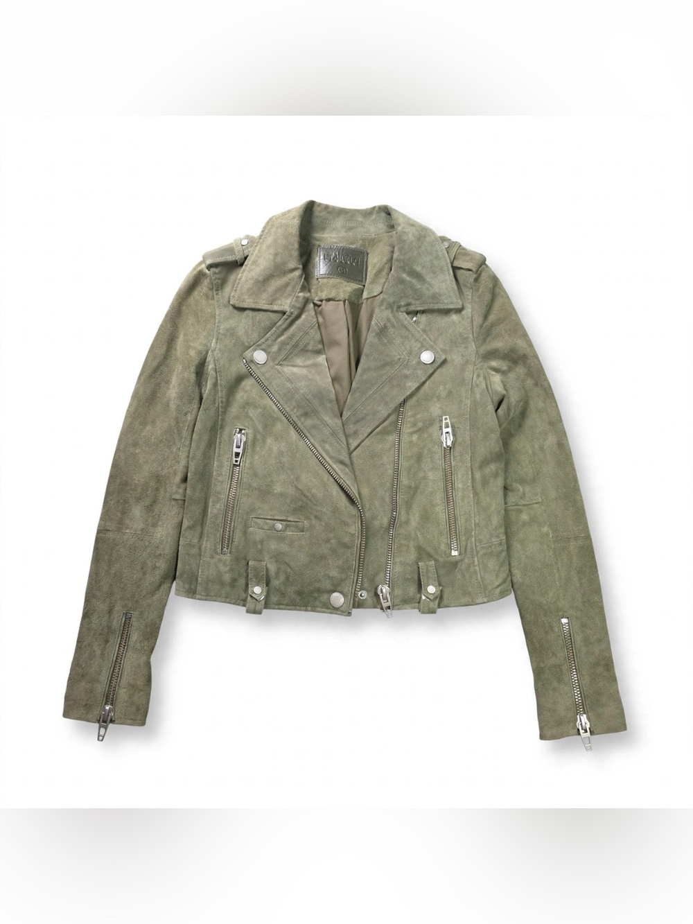 BLANKNYC Suede Moto Jacket Womens XS Olive Green Biker Asymmetrical Zip Crop